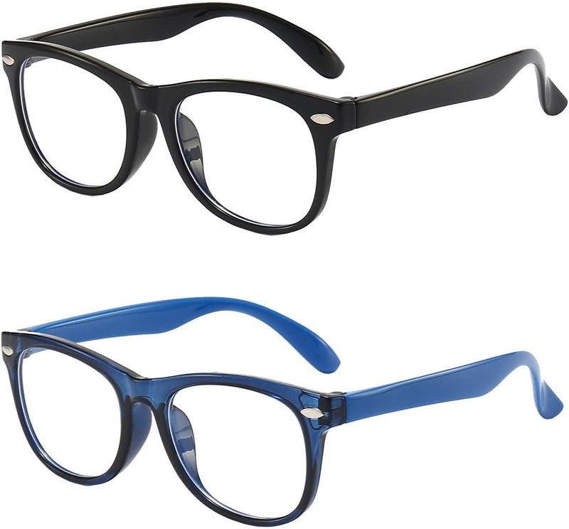 FANNYGO Store 2 Pack kids Blue Light Blocking Glasses For Girls And Boys Computer Blue Light Blocking Glasses For Age 3-11 (Black + Dark blue) - Image 1